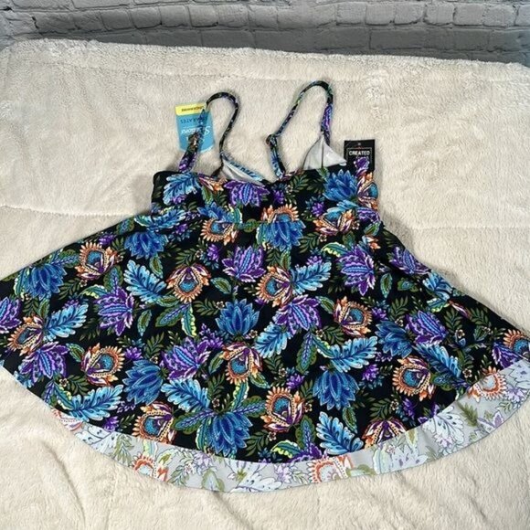 Swim Solutions Tankini Top Swimsuit size 8 Boho Paisley V Neck Underwire NEW - Picture 4 of 16